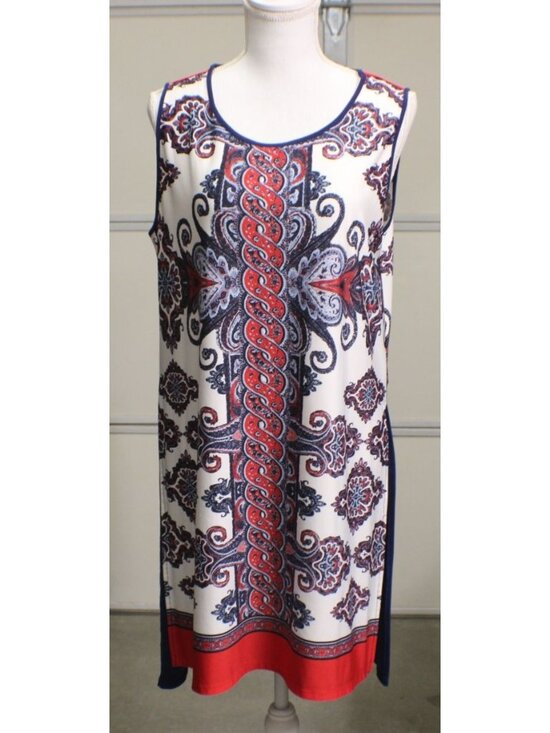 Melissa Paige Dresses & Skirts - Melissa Paige Sz Large Red White Blue Paisley Sleeveless Dress Long Side Slits